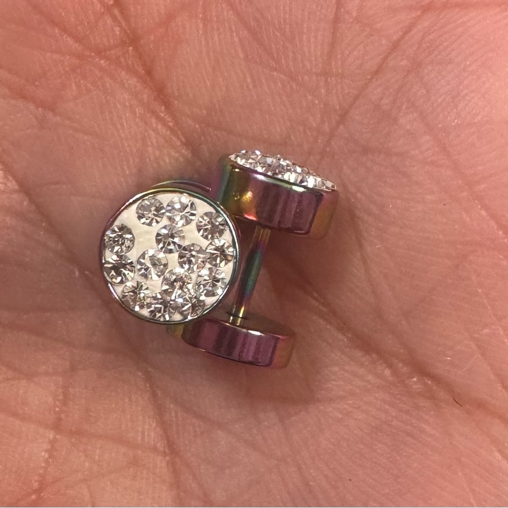 2pcs Rainbow Screw in Studs Earrings Dumbbell Jewelry Stainless Punk Rock (NWOT)